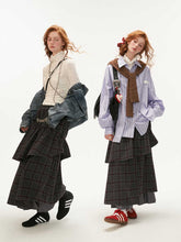 Retro plaid fake two-piece skirt